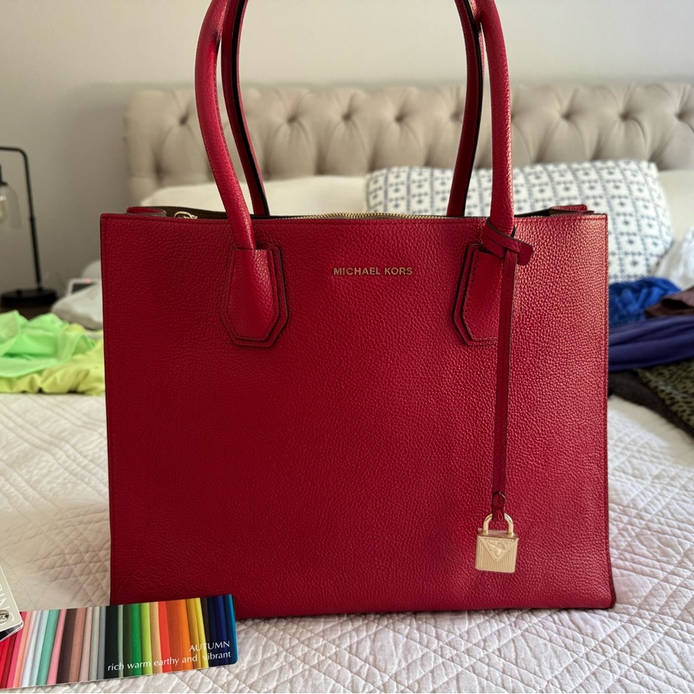 Michael Kors Red Structured Tote Bag